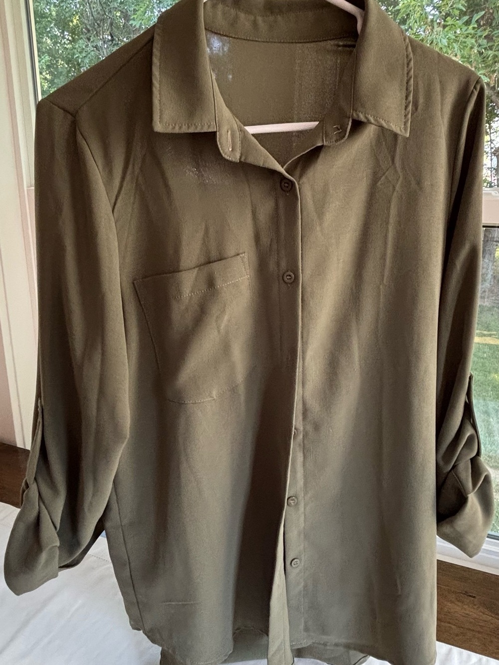 Army Green Women’s Button-Up Shirt - Classic Collared Top